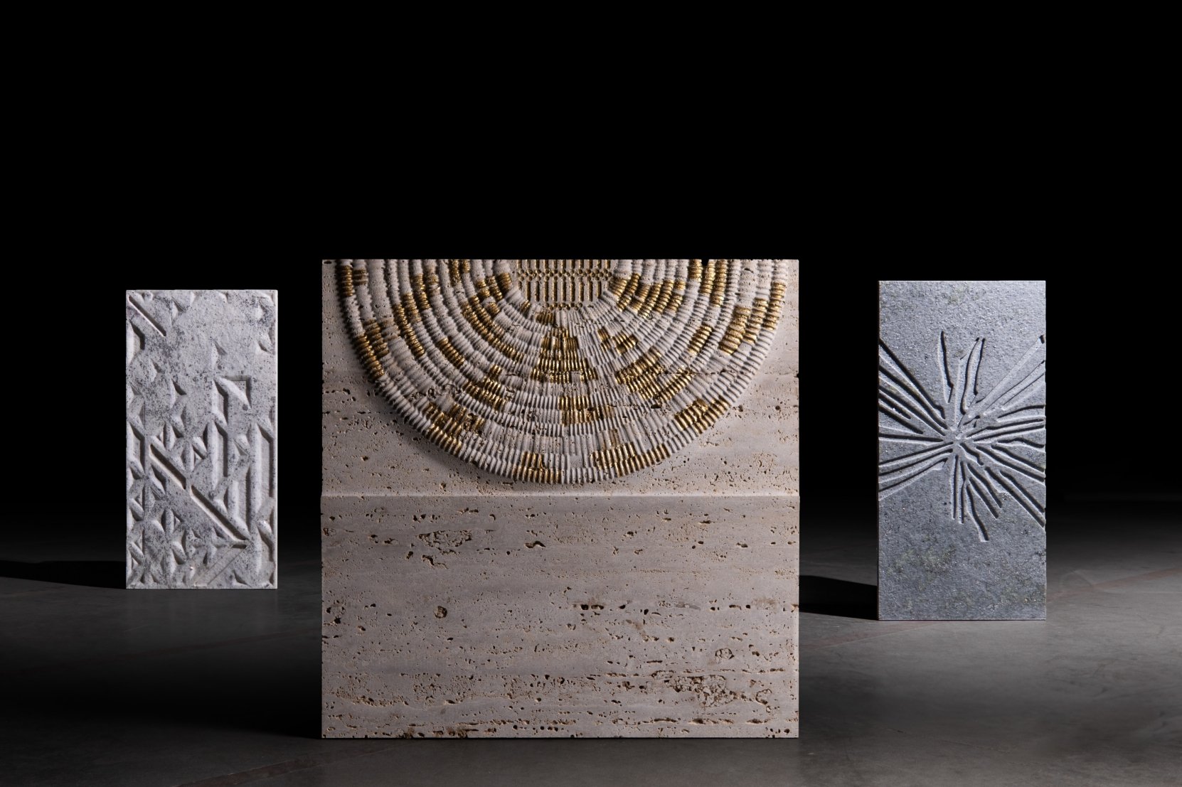 Borrowed Earth Collaborative Natural Stone Kona, Weave and Xylem Tile